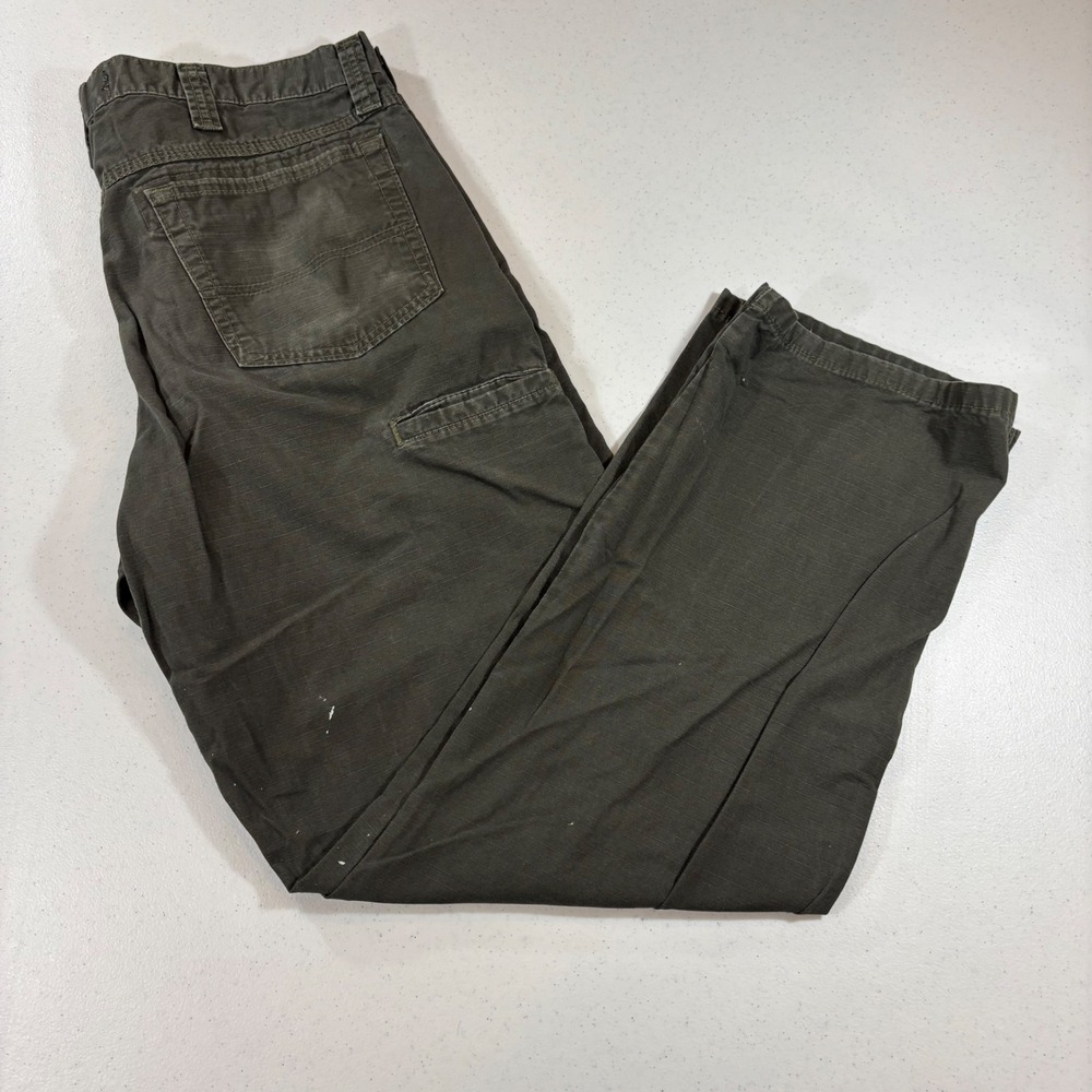 Thrashed Wrangler Riggs Workwear Men 34x30 Green Ripstop Carpenter Pants 3W045LD